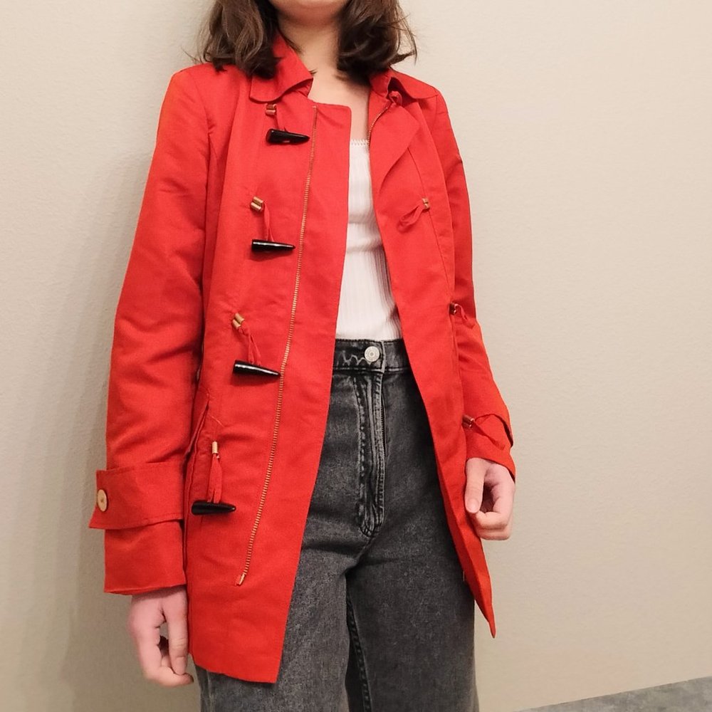 Red Dennis Basso Trench Coat